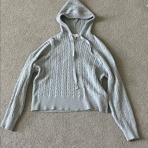 Heather Gray Cable Knit Hooded Sweater